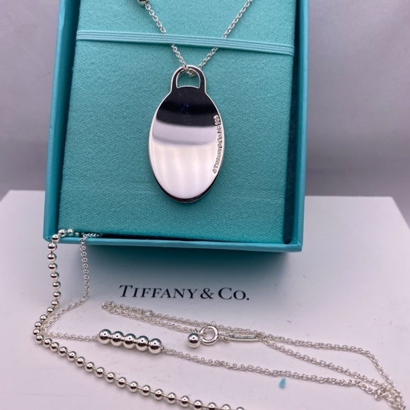Tiffany & Co. Large Oval Splash Necklace Tiffany Blue Enamel Retired 28”-30” - Picture 3 of 6